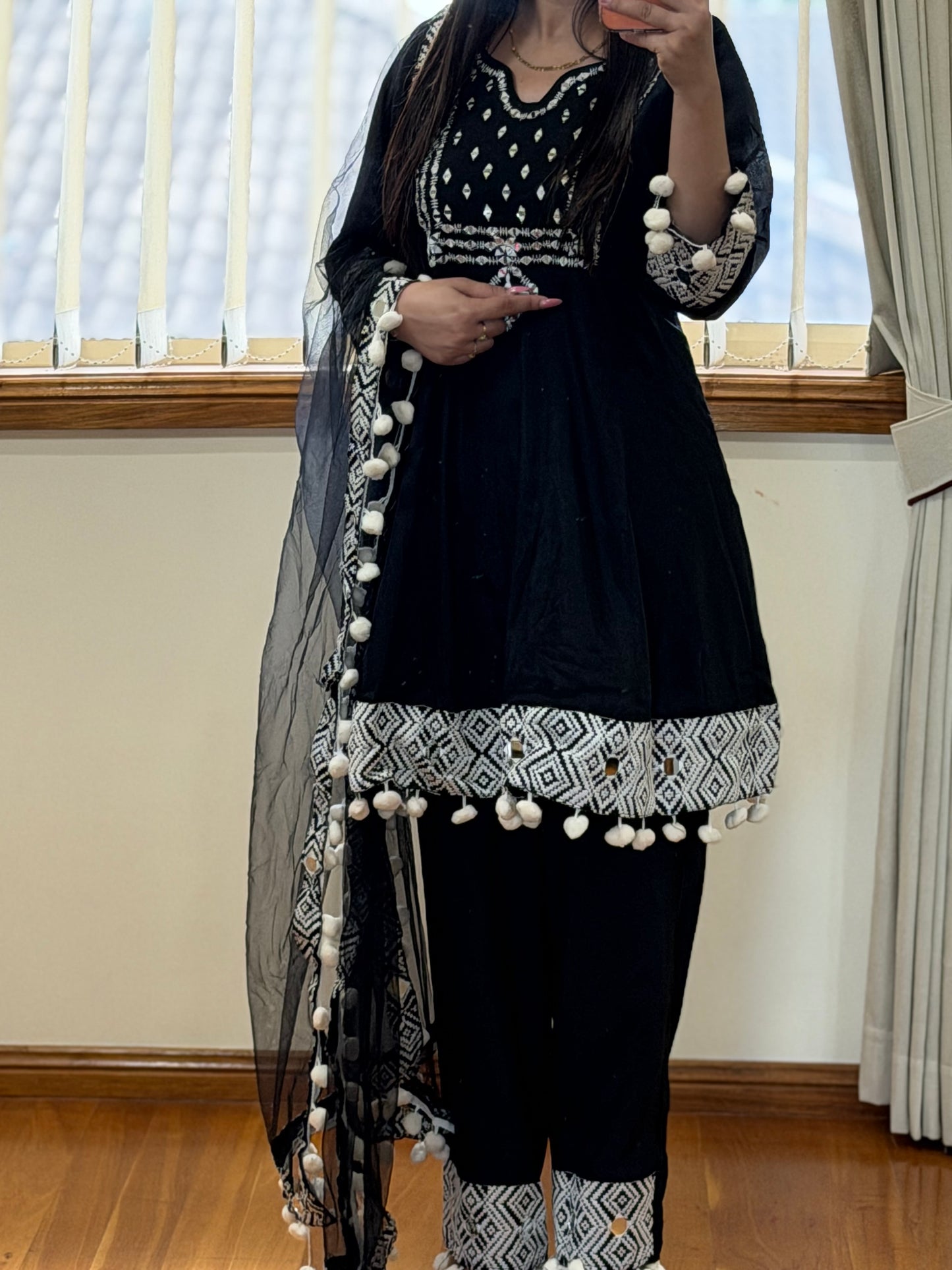 Premium Silk Mirror Work Frock Style Suit