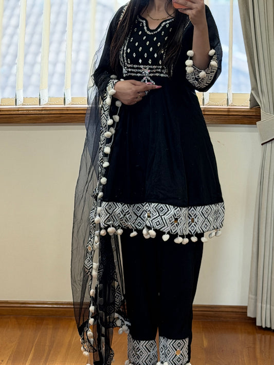 Premium Silk Mirror Work Frock Style Suit