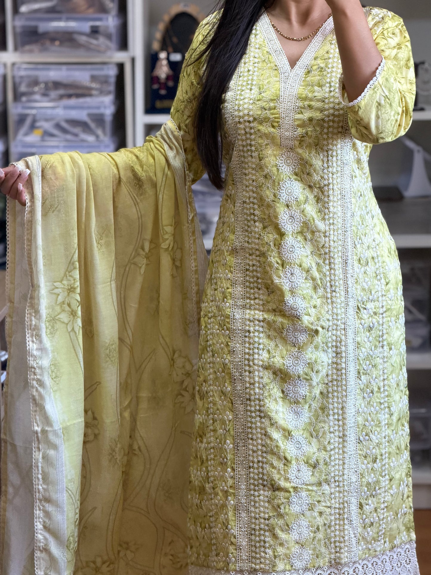 Lemon Yellow Fully Embroidered Cotton Suit Set