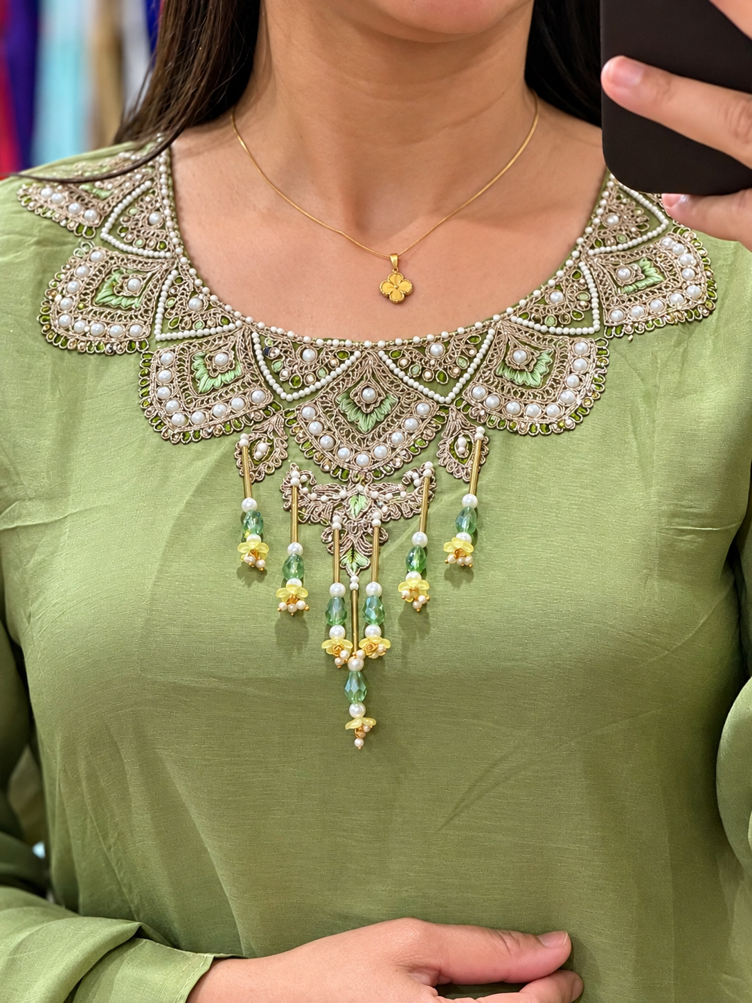 ✨ Premium Natural Satin Embroidered Suit