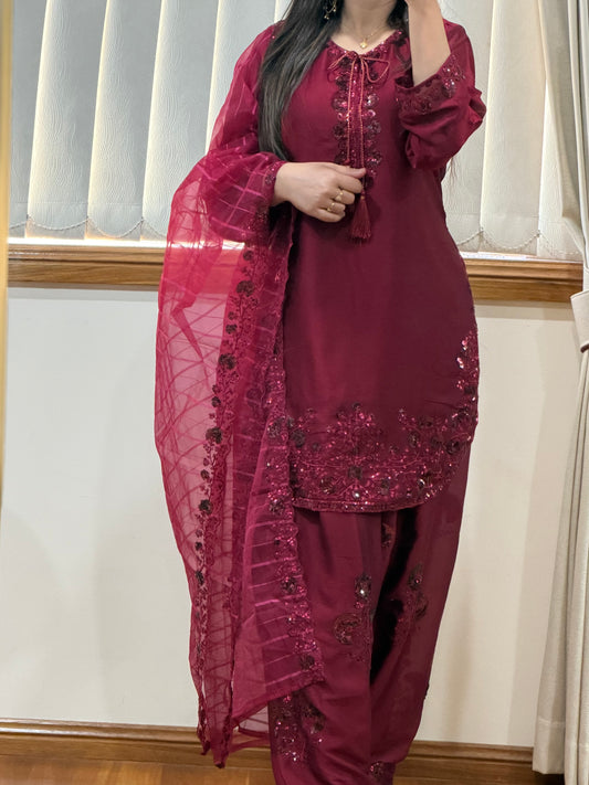 Pure Chiffon Heavy Sequin Embroidered Farshi Suit Set