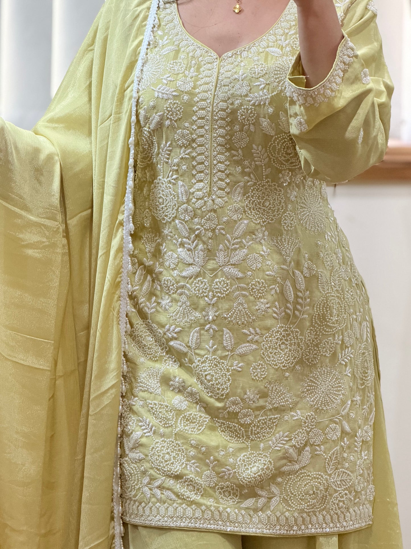 Premium Pure Chinon Heavy Beads Work Sharara Suit