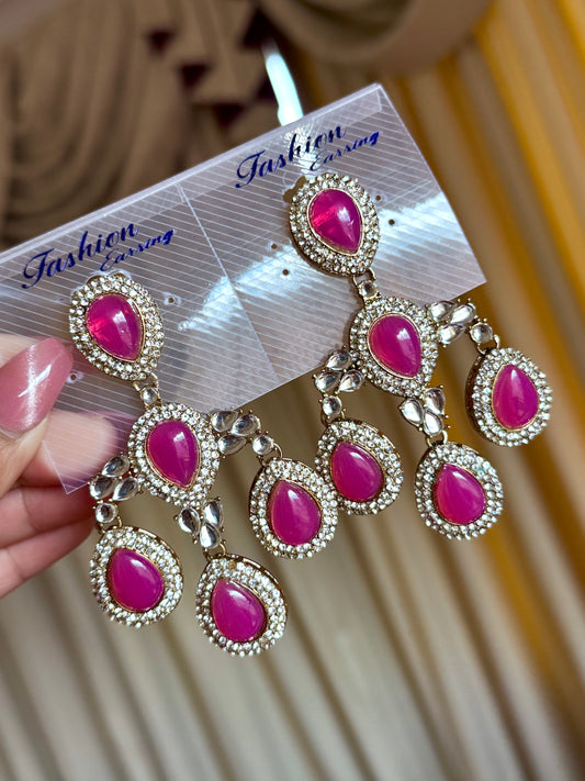 Kundan earrings hot pink