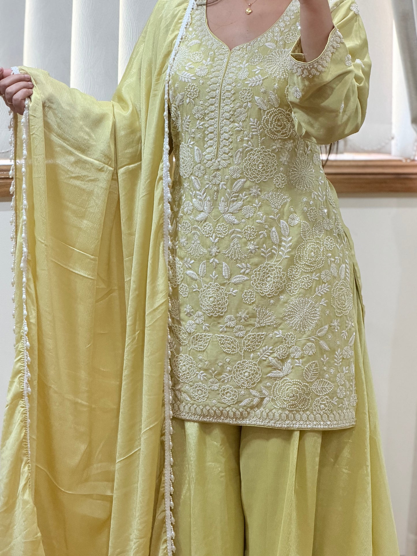 Premium Pure Chinon Heavy Beads Work Sharara Suit