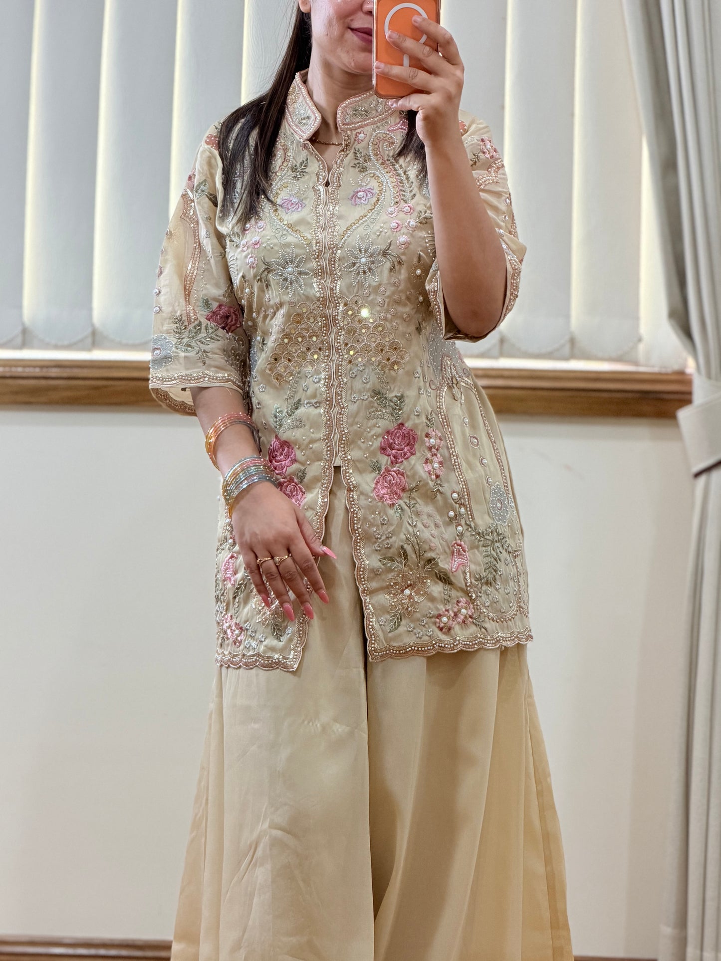 Premium Shimmar Silk Pakistani Style Palazzo Set ( Ready size 42 margin upto 44)