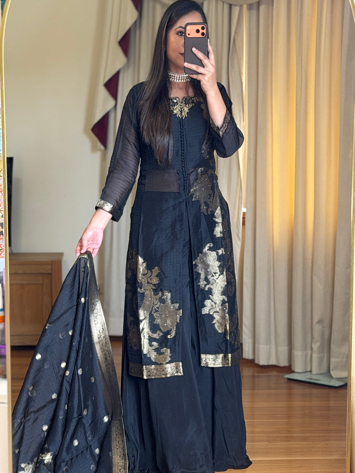 ✨ Elegant Black & Gold Embroidered Suit Set ✨