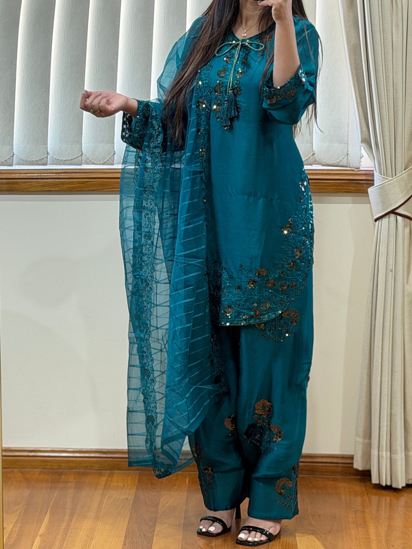 Pure Chiffon Heavy Sequin Embroidered Farshi Suit Set