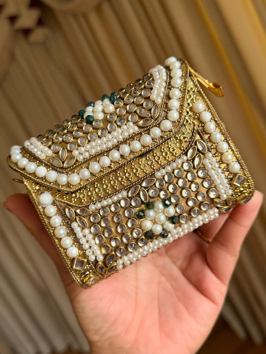 Mini kundan brass clutch with sling
