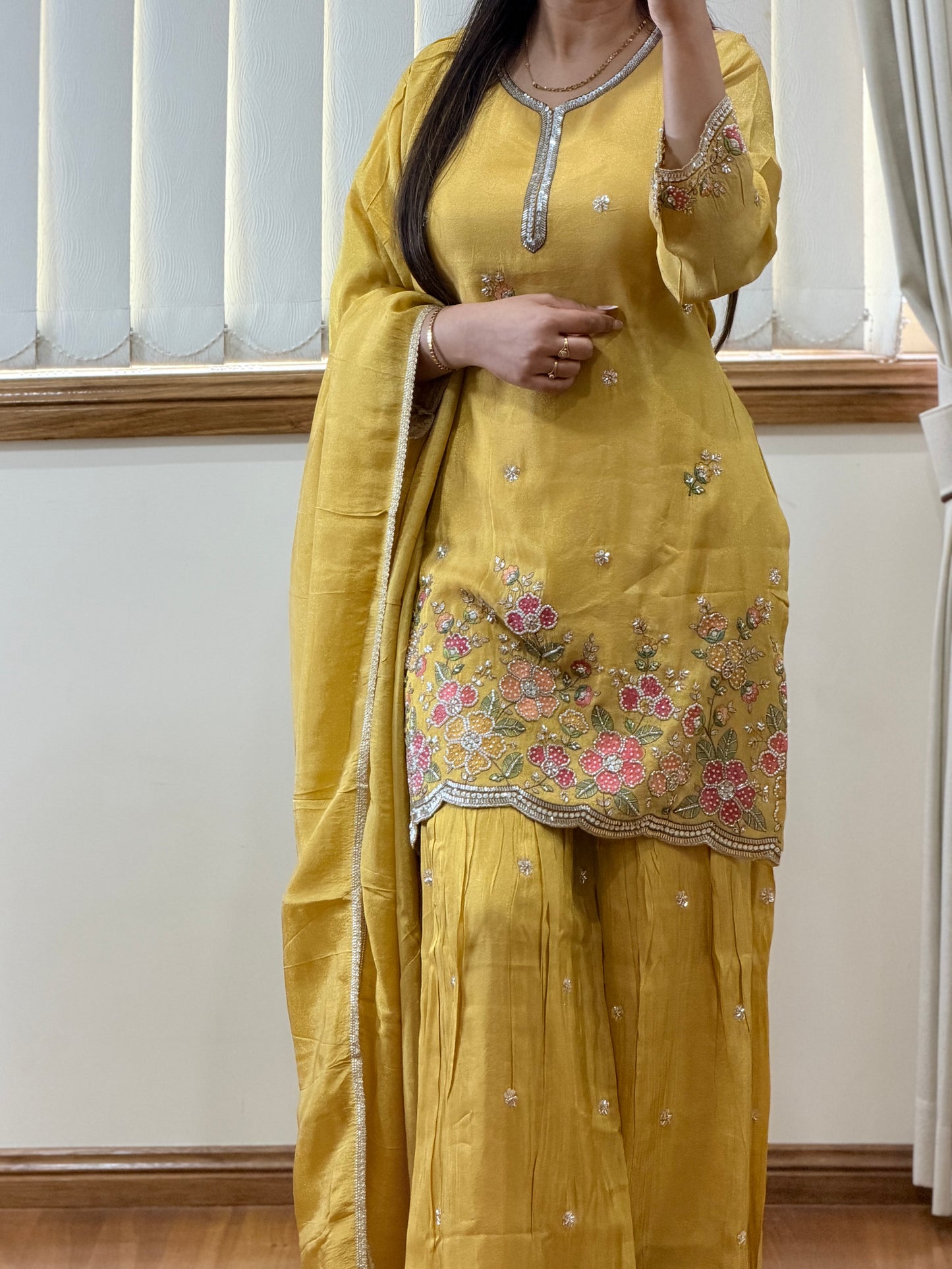 Premium Handwork Yellow Gharara Suit (Ready Size 38 withMargin Up to 40)