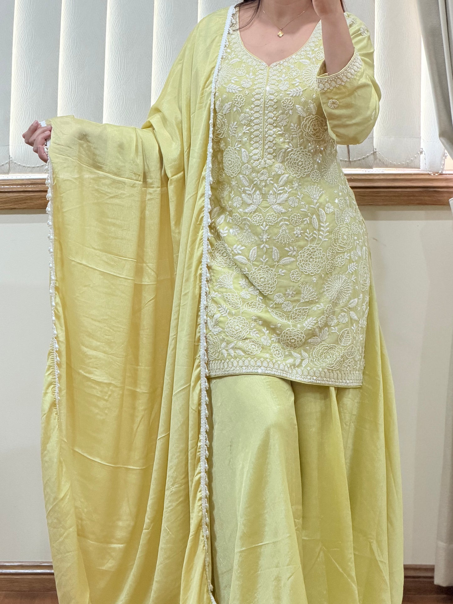 Premium Pure Chinon Heavy Beads Work Sharara Suit