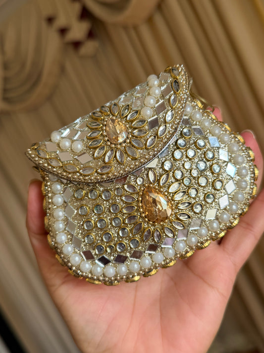 Mini kundan brass clutch with sling