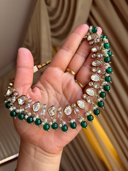 Premium tyani with polki necklace set( Green)