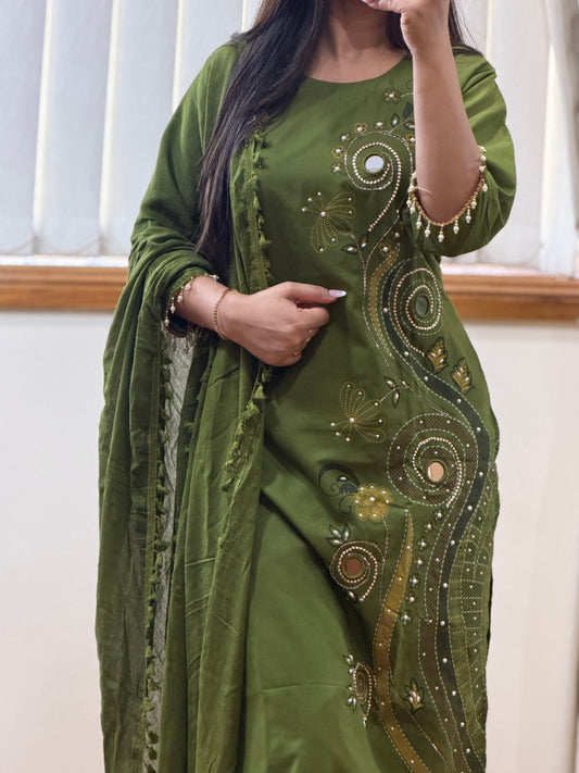 Cotton suit with original mirror eork