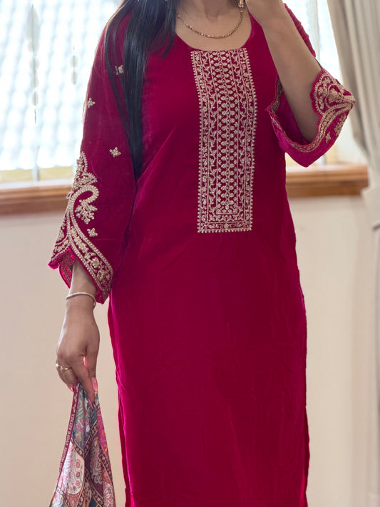 Premium velvet suit( Hot pink)