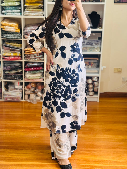 HEAVY REYON WITH PRINT WORK TO FESTIVE WEAR KURTI PANT STYLE DESIGNER 2 PIECE COMBO SUIT