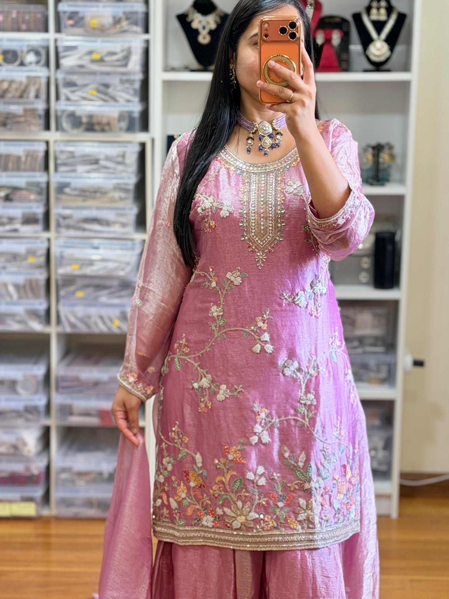 Fandy with heavy handwork Suit( Ready size 42 with margin up to 46)