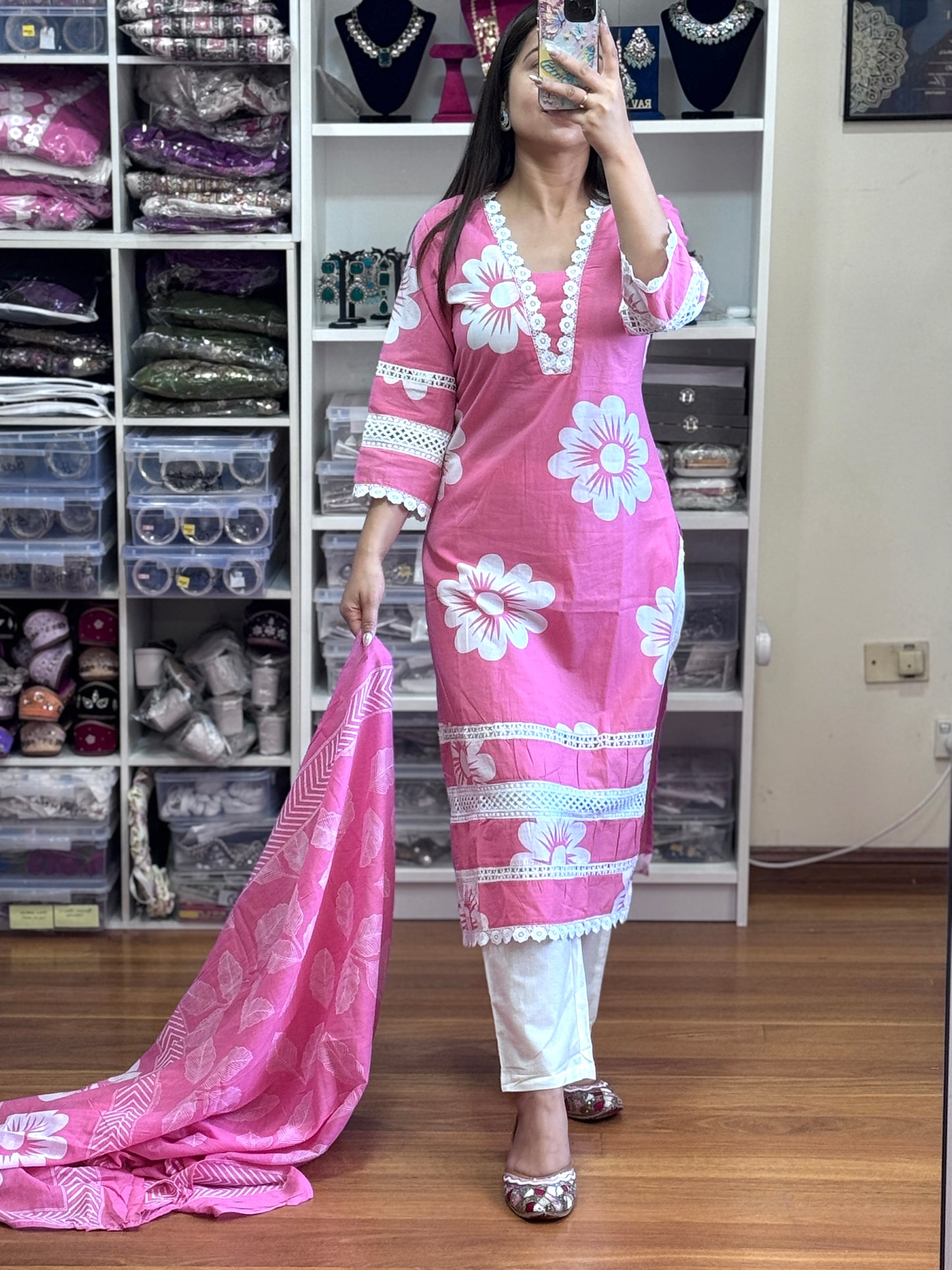 PURE COTTON WITH GPO LACE HEAVY PRINT WORK SUIT