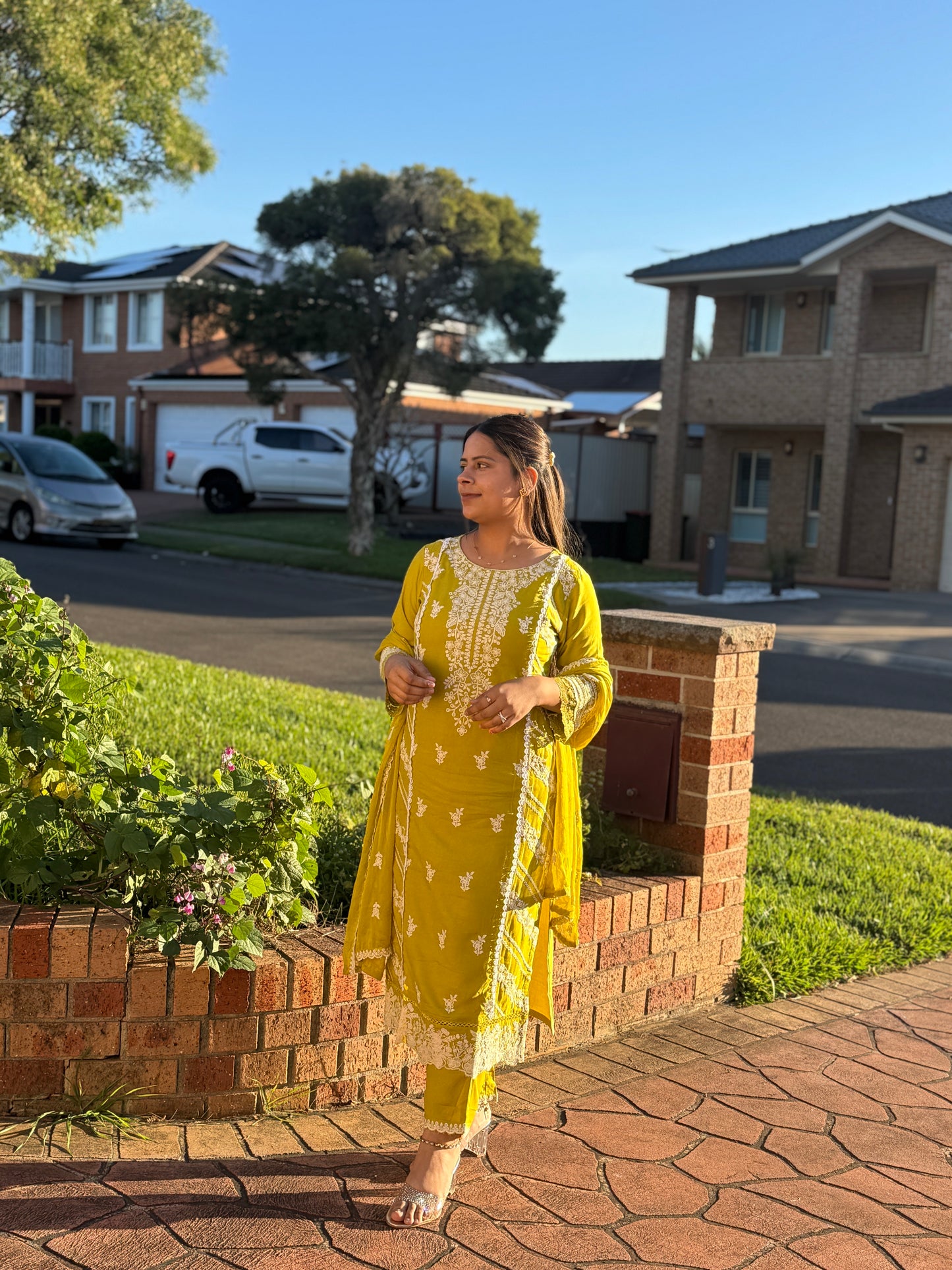 Lucknowi Work Kurti With STRAIGHT Palazzo And CHIFFON Dupatta
