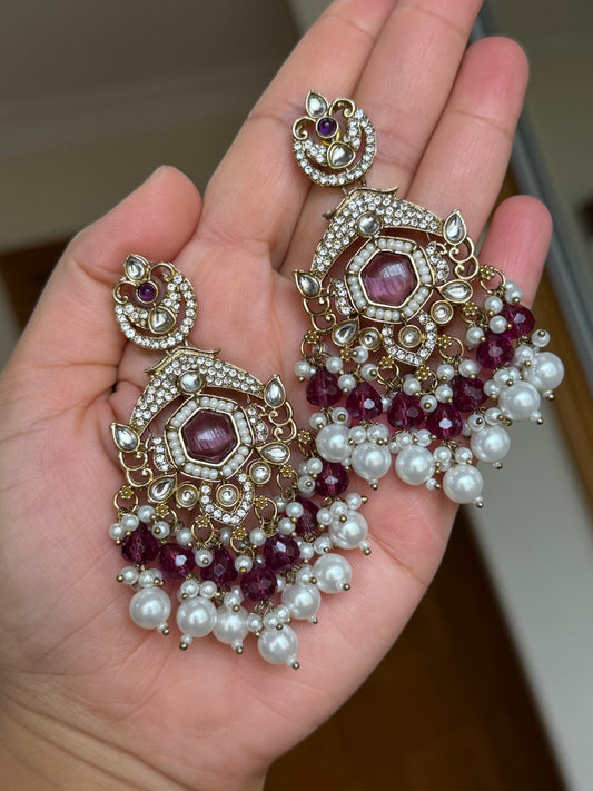 Kundan earrings (Purple)