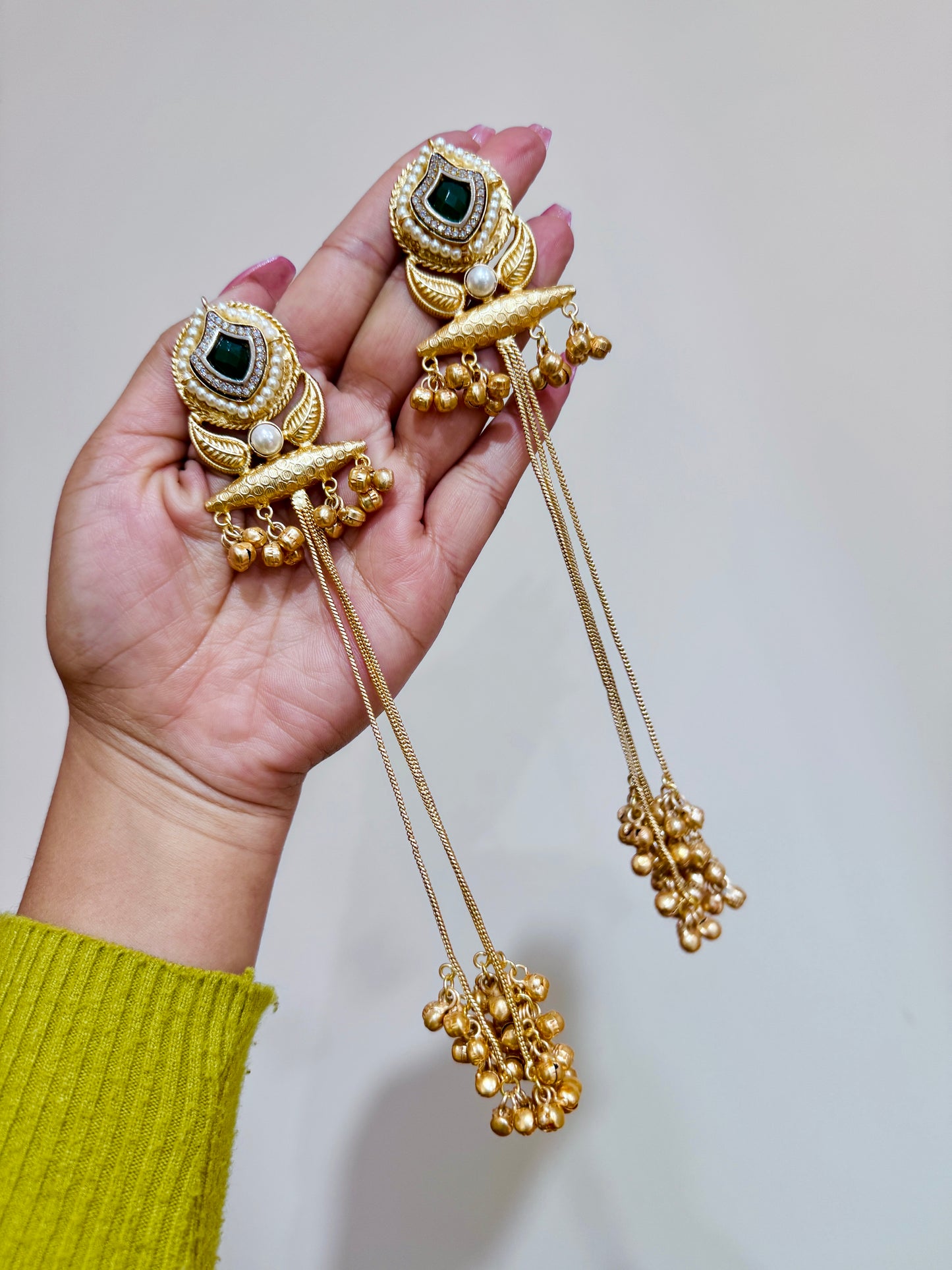 Long kashmiri earrings( Green colour)