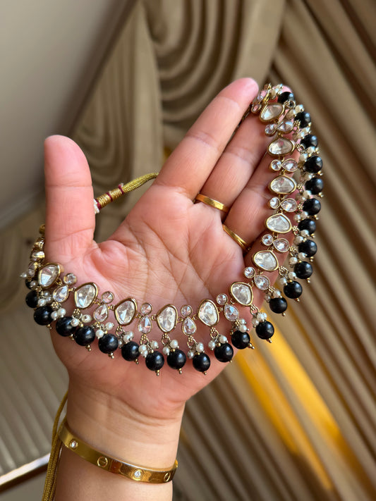 Premium tyani with polki necklace set( Black)