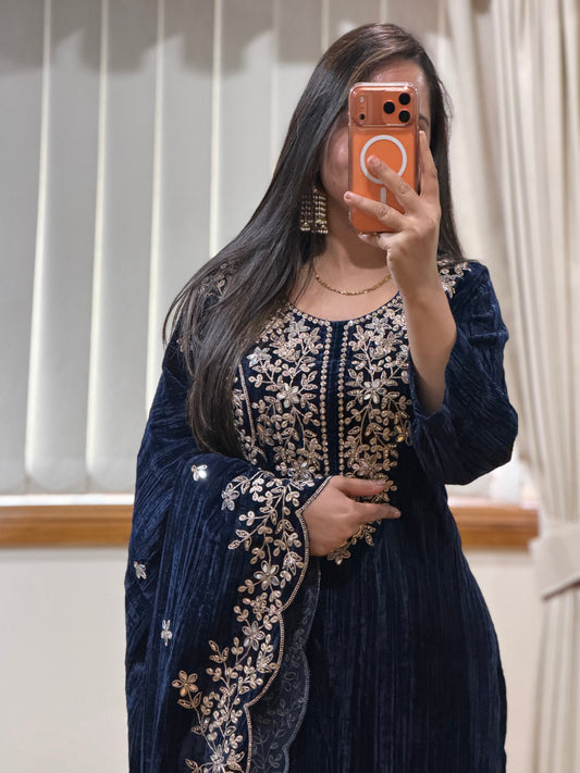 Wrinkled Velvet Suit( Blue)