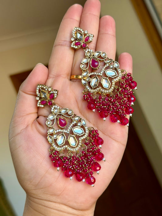 Kundan earrings hot pink
