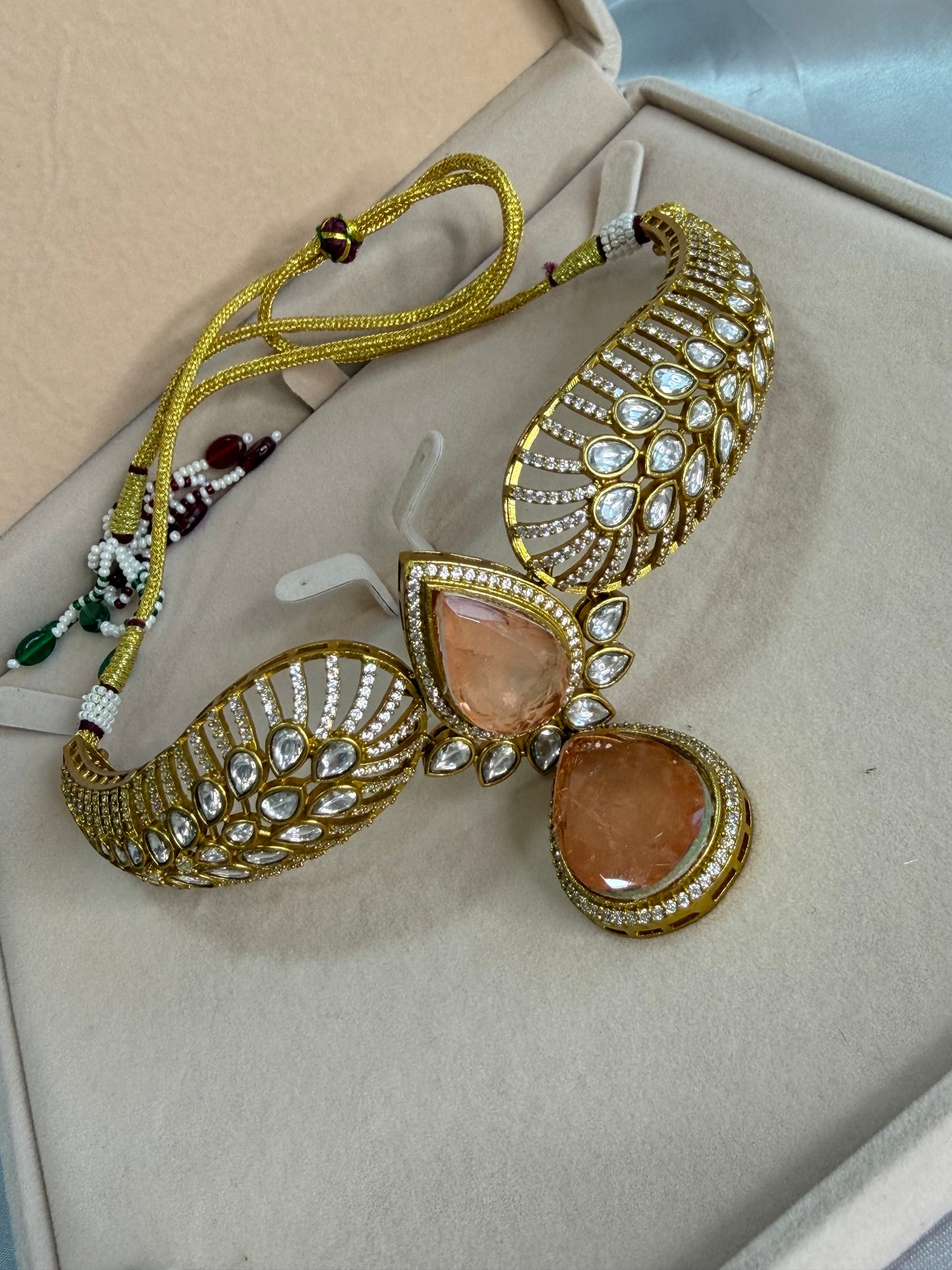 Premium moissanite necklace set(Peach)