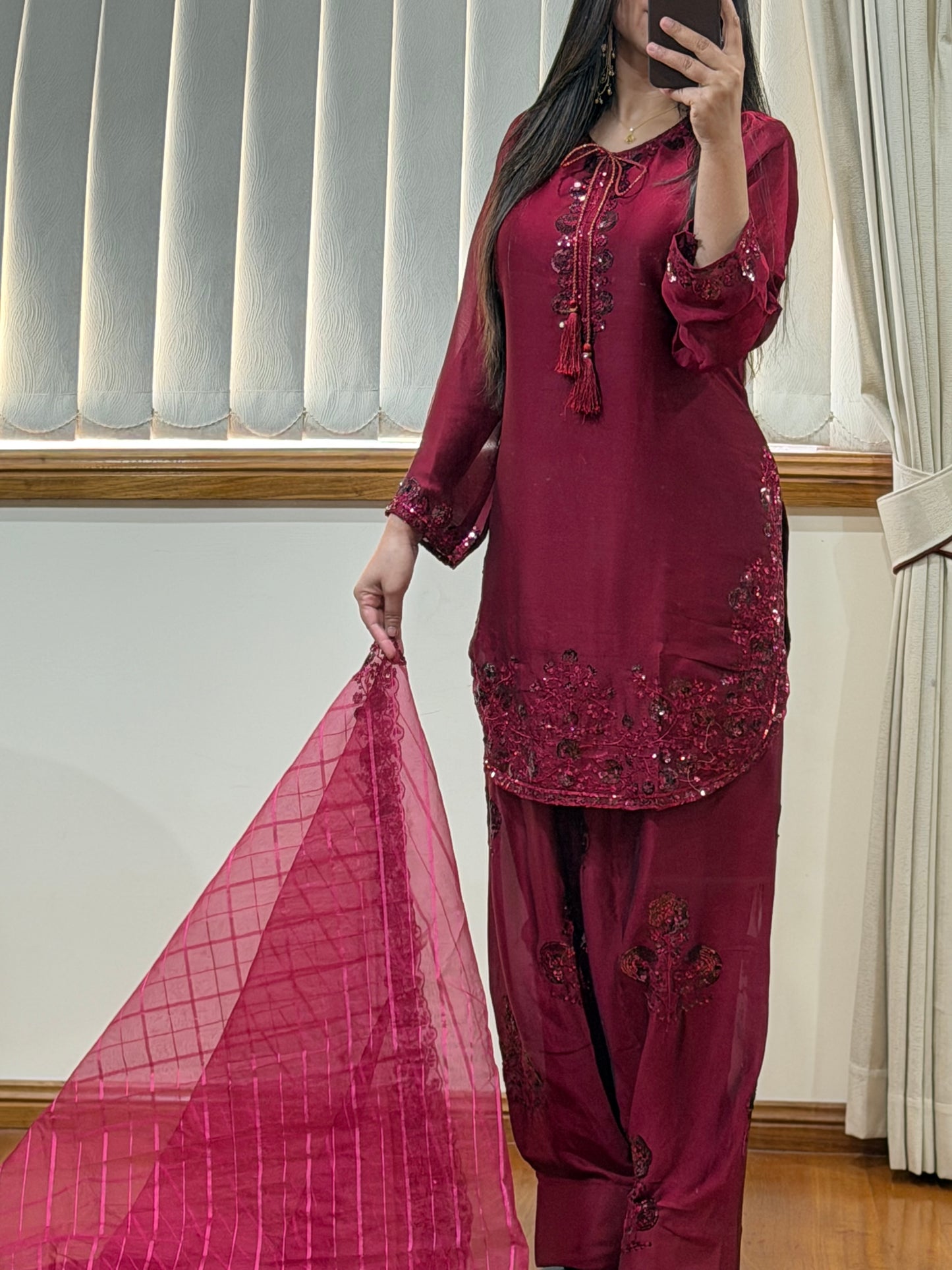 Pure Chiffon Heavy Sequin Embroidered Farshi Suit Set