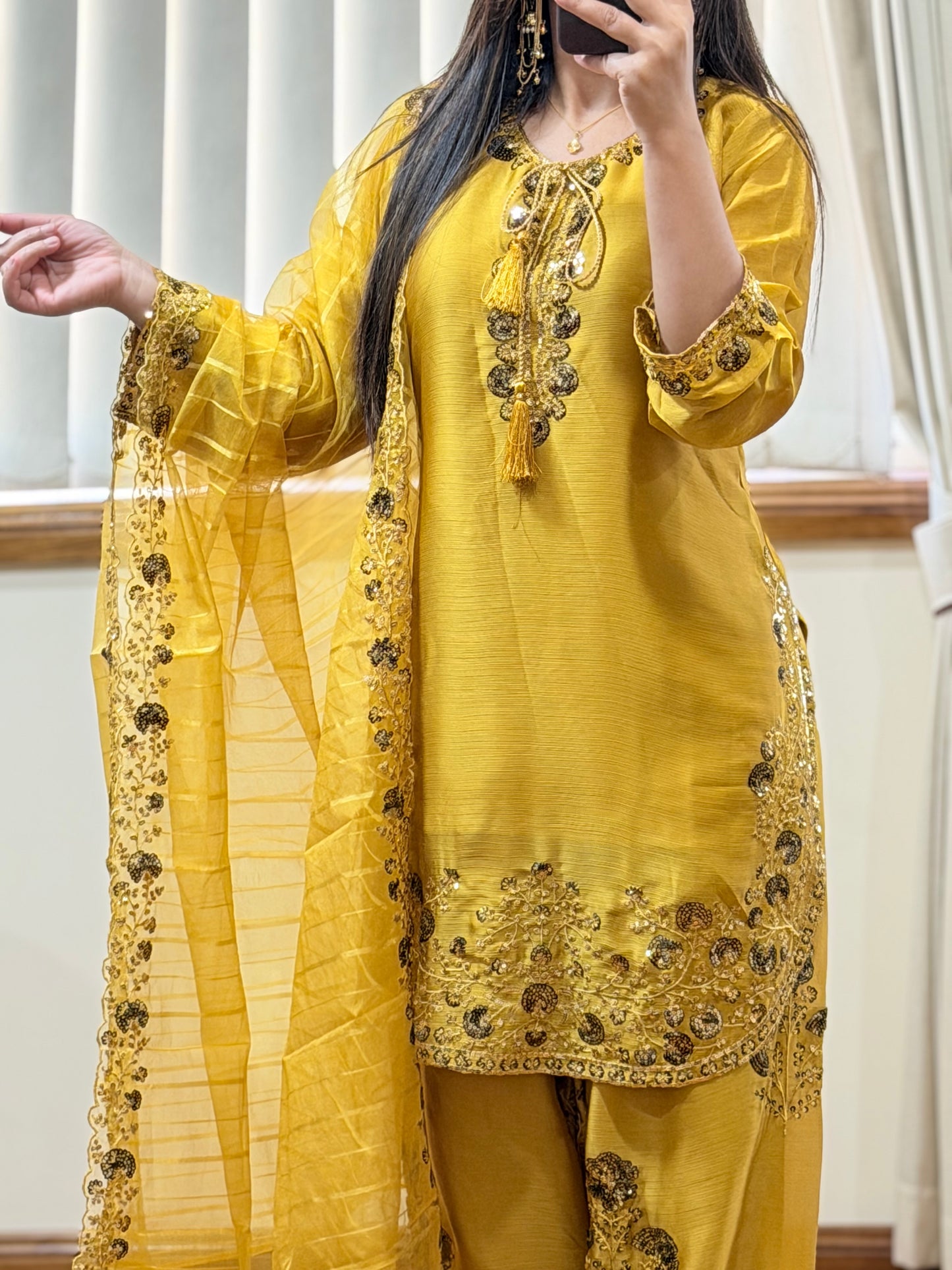 Pure Chiffon Heavy Sequin Embroidered Farshi Suit Set