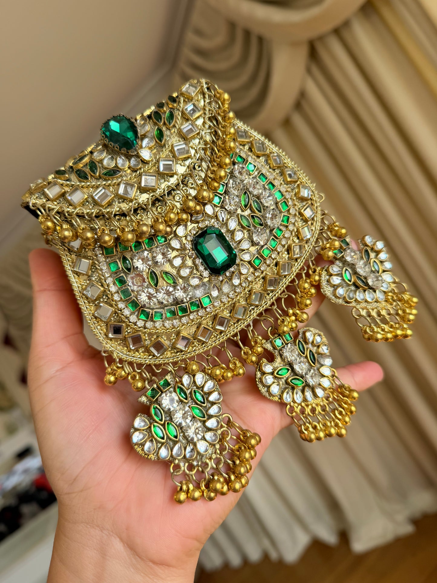 Small kundan brass clutch with sling