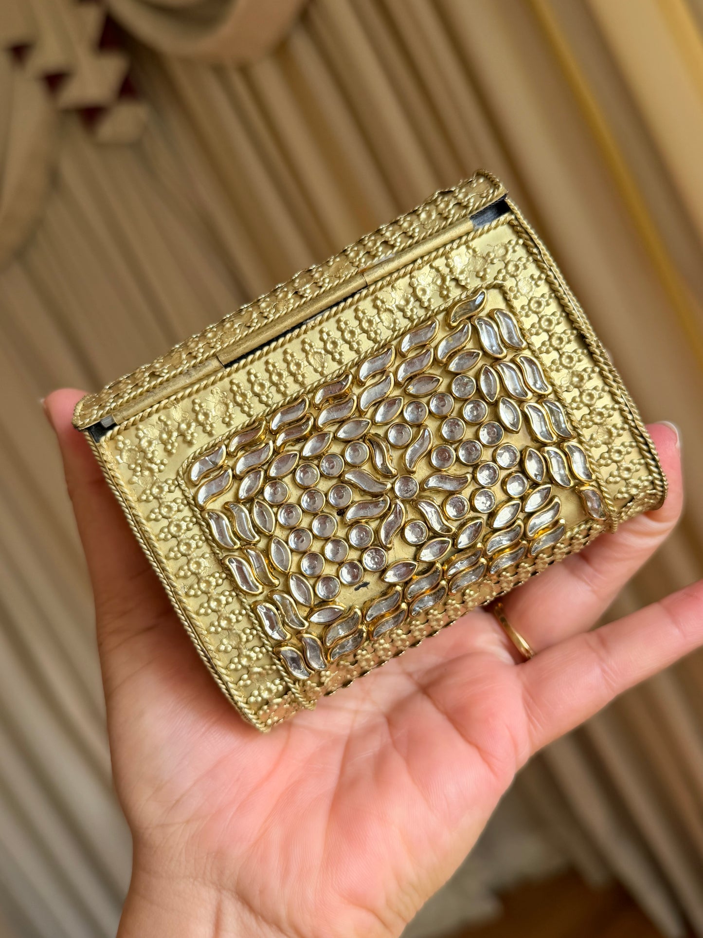 Mini kundan brass clutch with sling