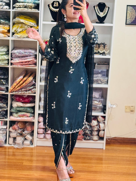 Green crepe silk dhoti style suit