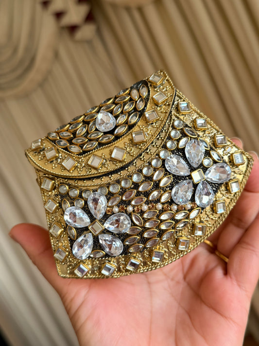 Mini kundan brass clutch with sling