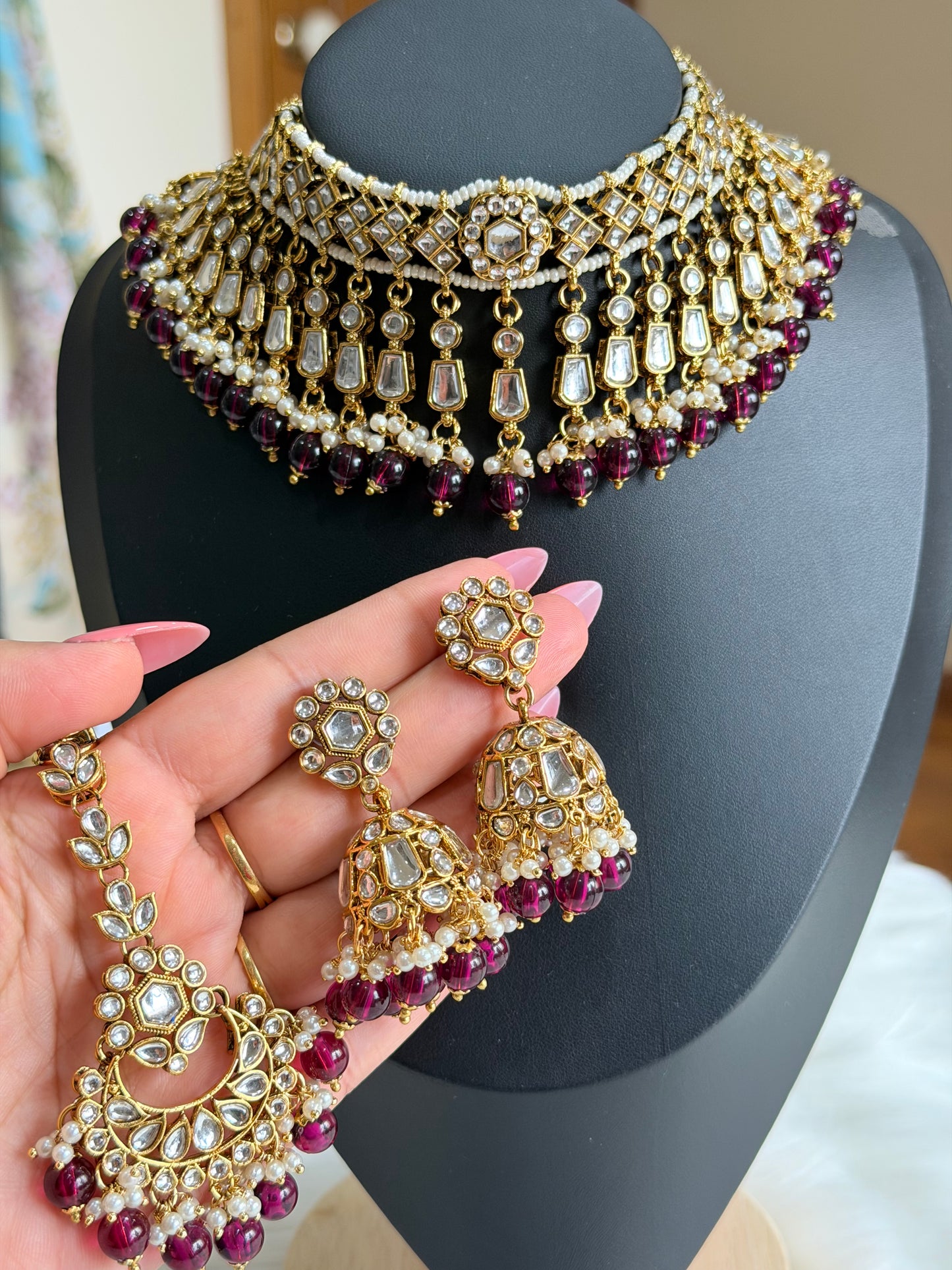 Kundan necklace set( Purple)