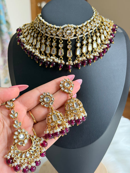 Kundan necklace set( Purple)
