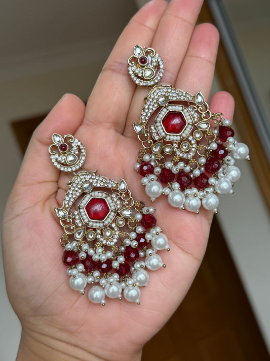 Kundan earrings (Mehroon)