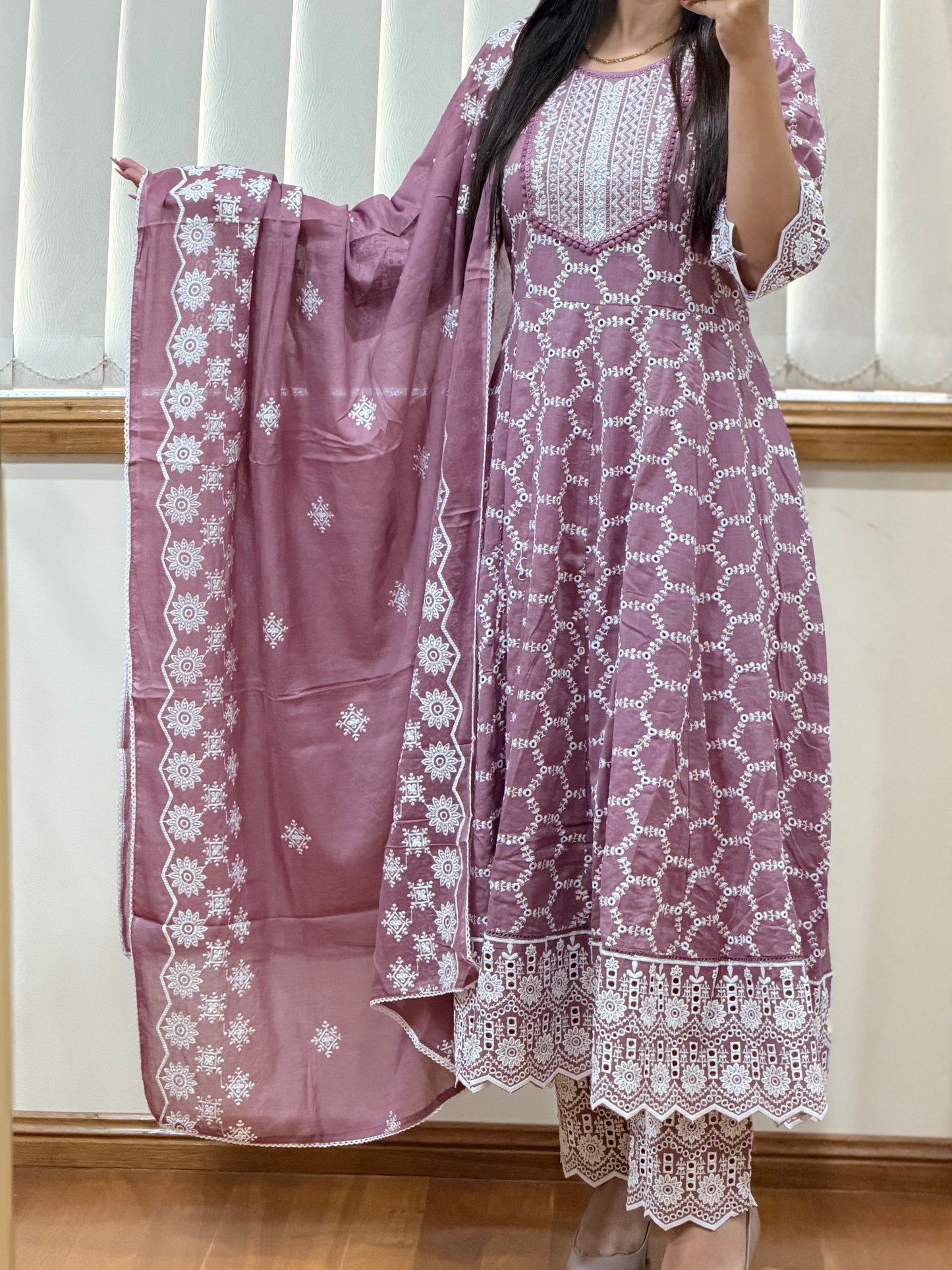 Pure cotton chikankari anarkali suit
