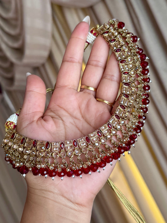 Polki necklace set mehroon