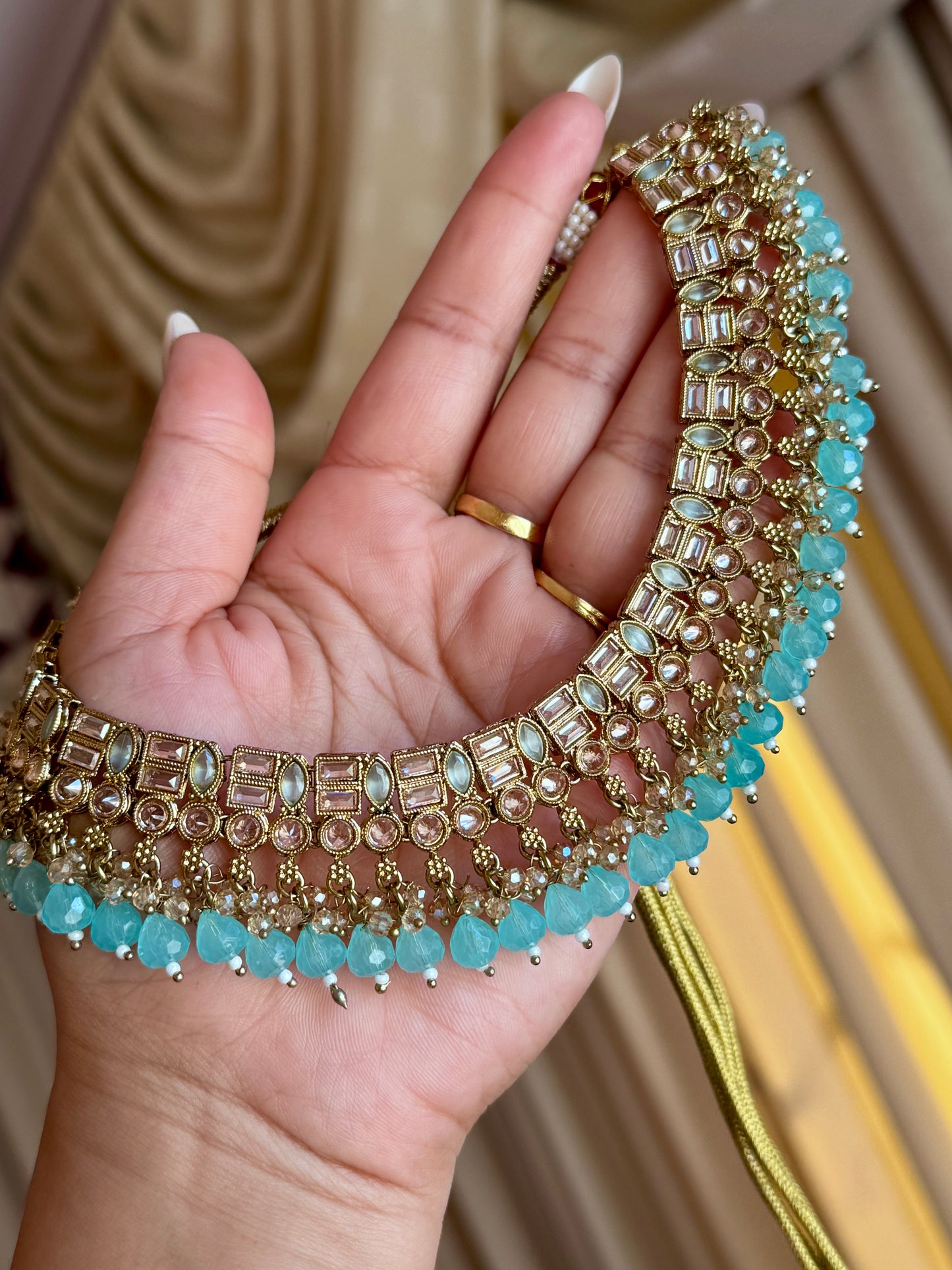 Polki necklace set baby blue