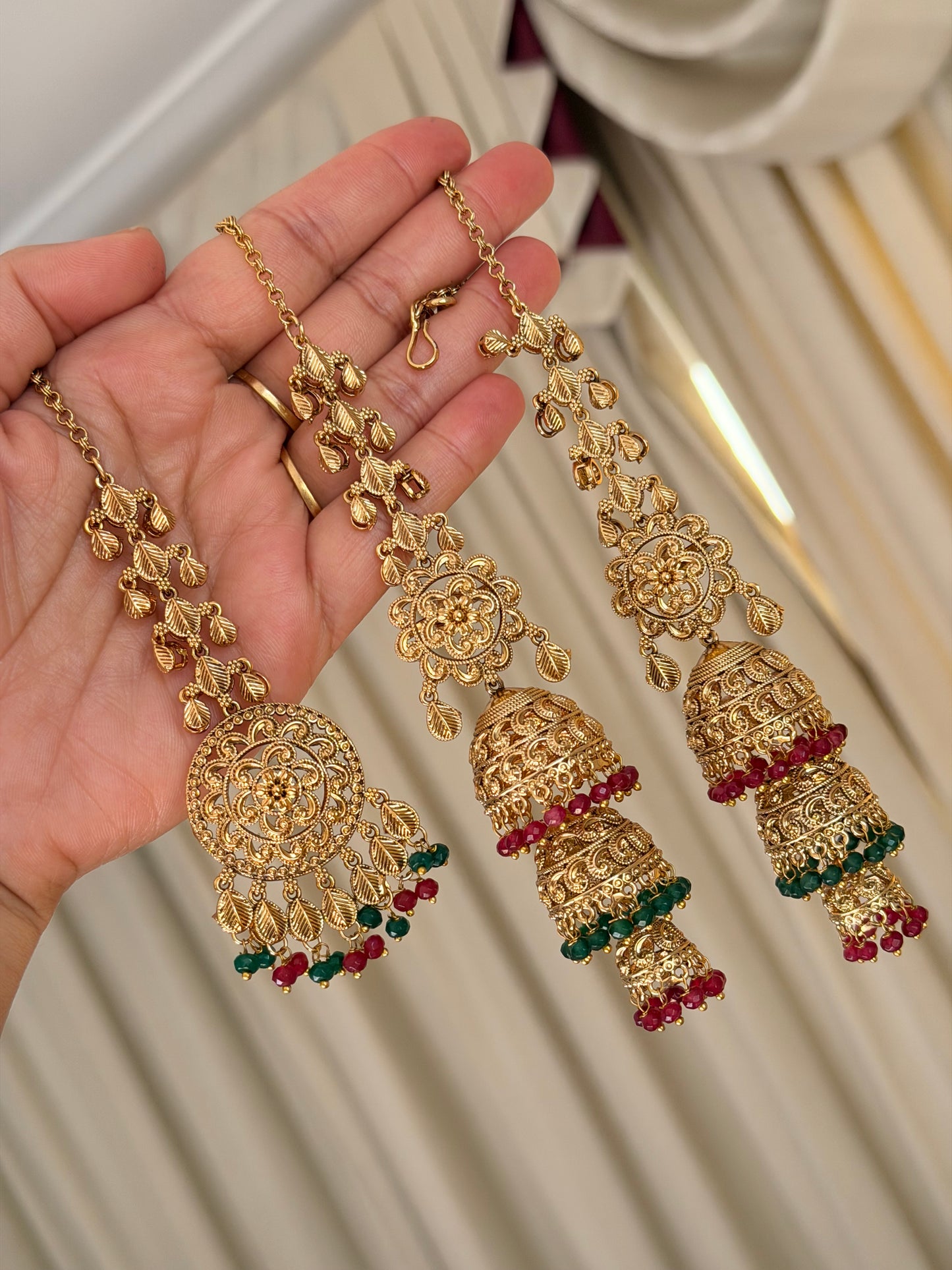 Premium gold look jhumki tikka set