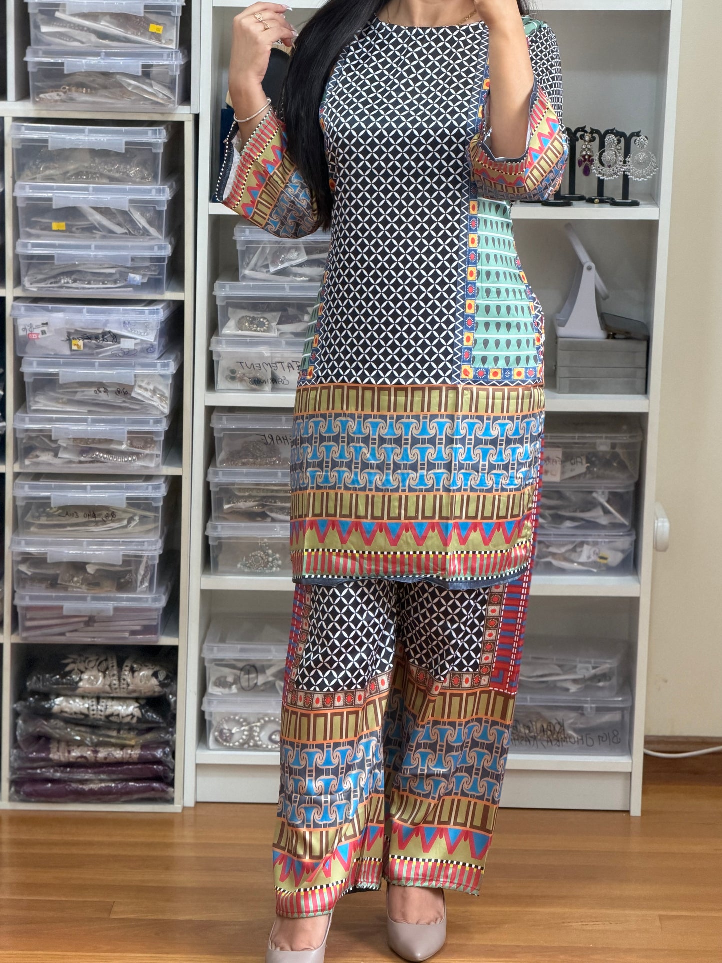 Digital Print Silk Co-ord Set