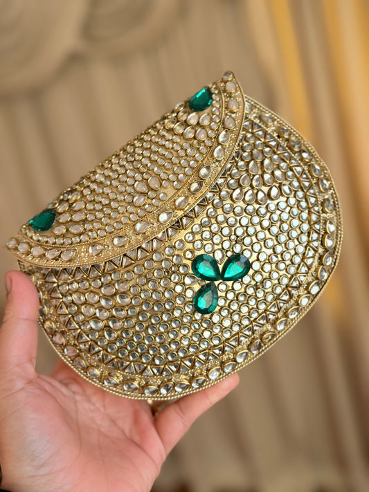 Brass kundan clutch with sling