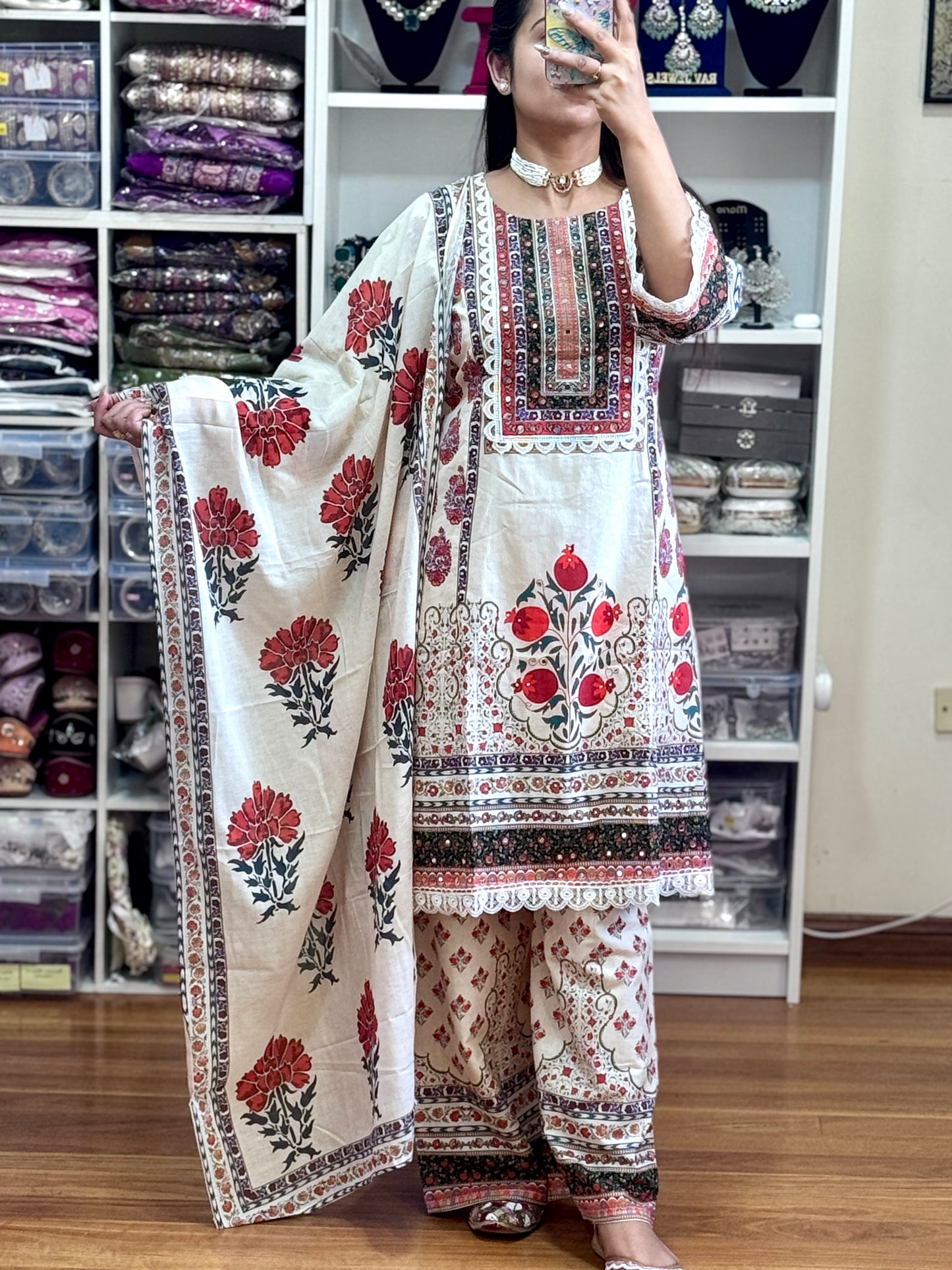 Pure cotton with hand work suit