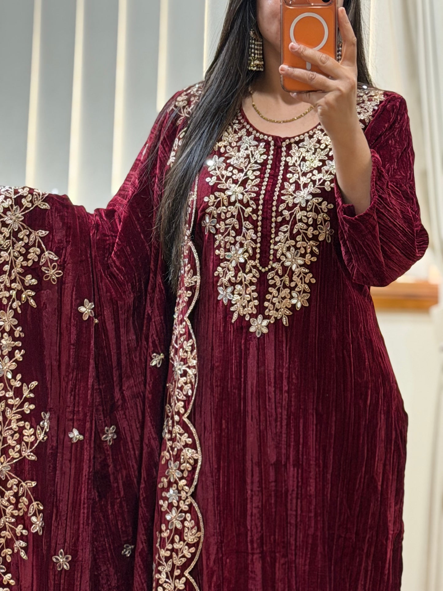 Wrinkled Velvet Suit(Dark wine)