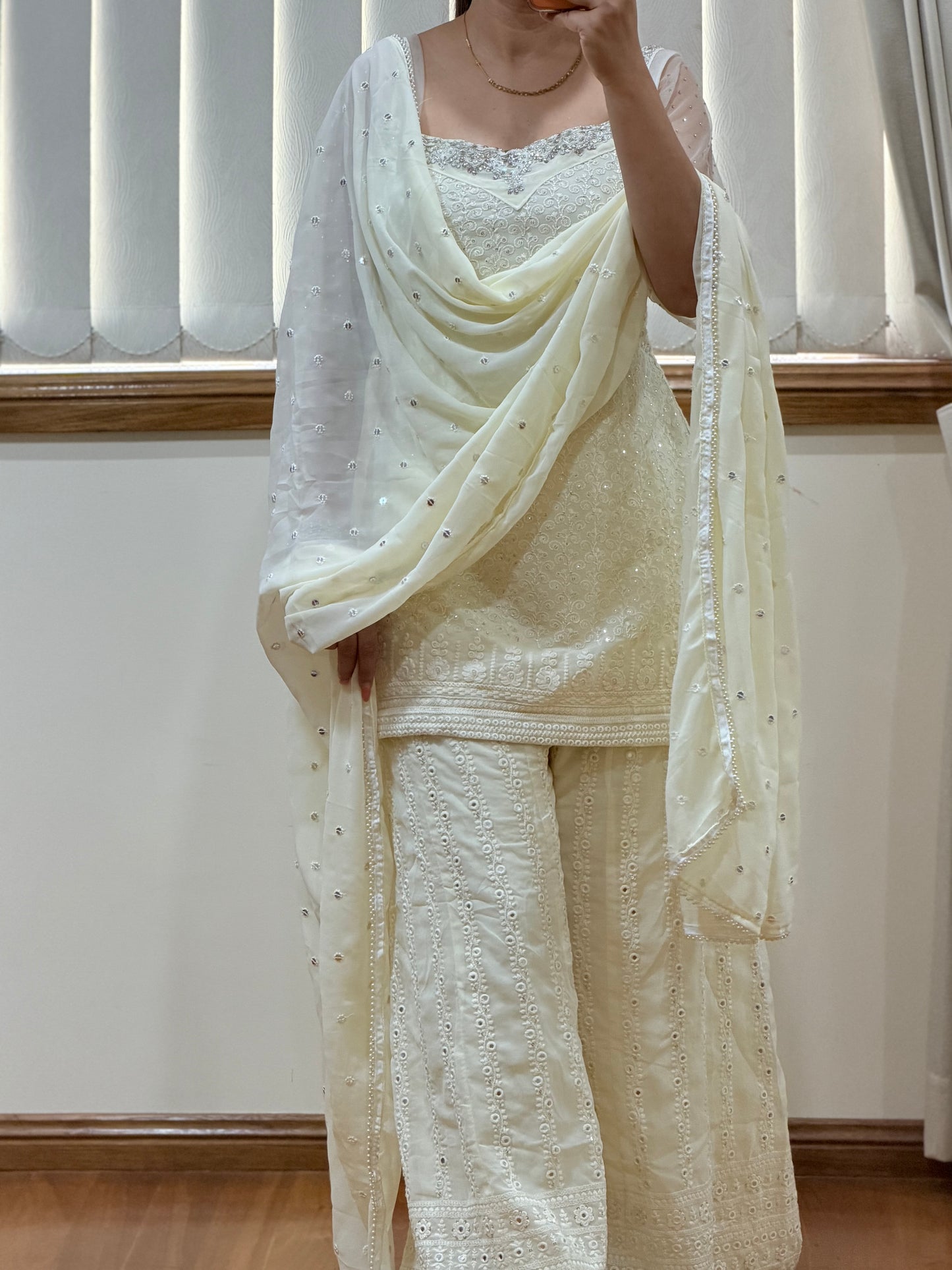 Premium Georgette Heavy Work Sharara Suit ( Ready size 42 margin upto 44)