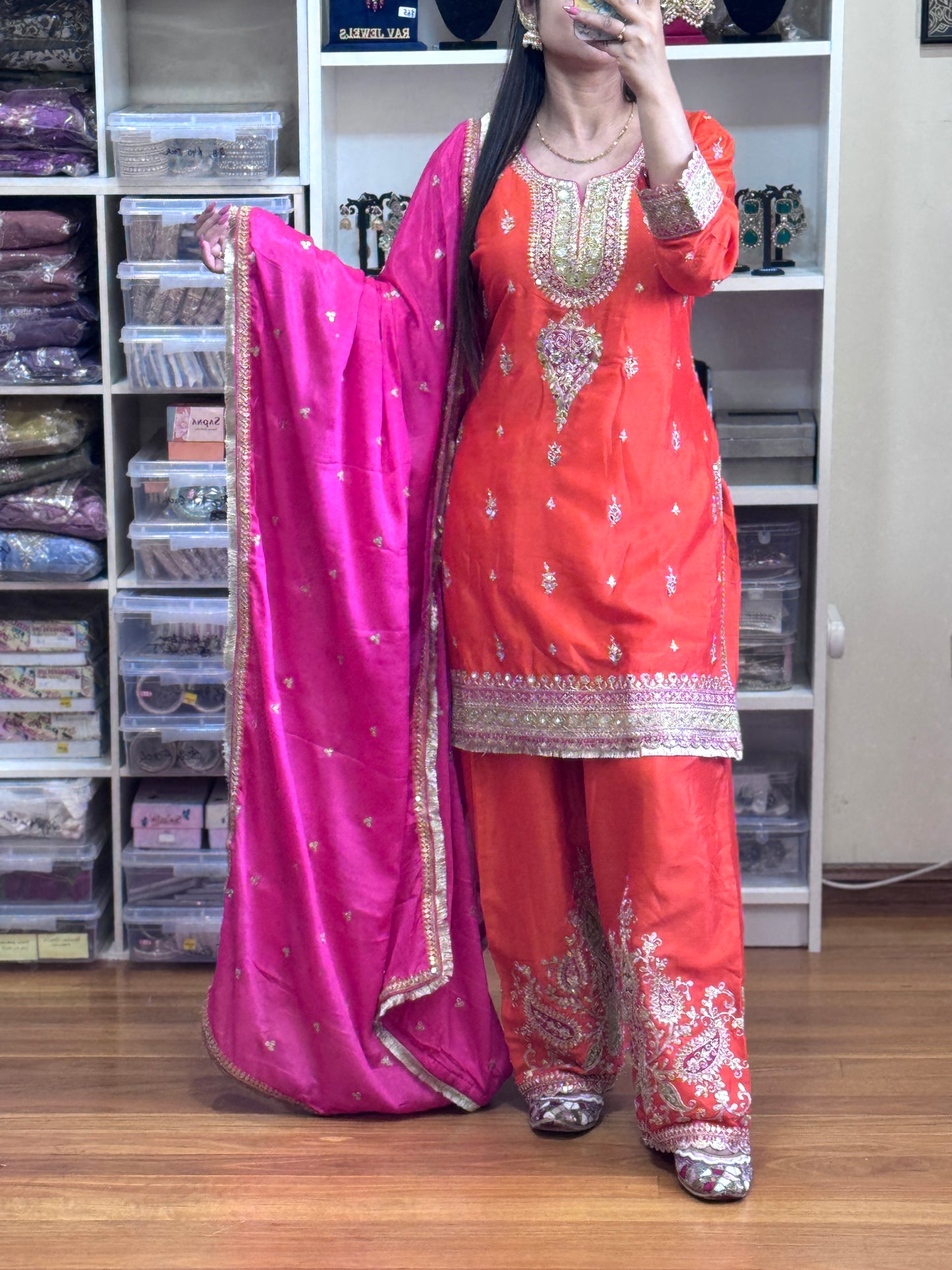 PREMIUM CHINON FARSHI SALWAR SUIT(Ready size 42 with margin upto 46)