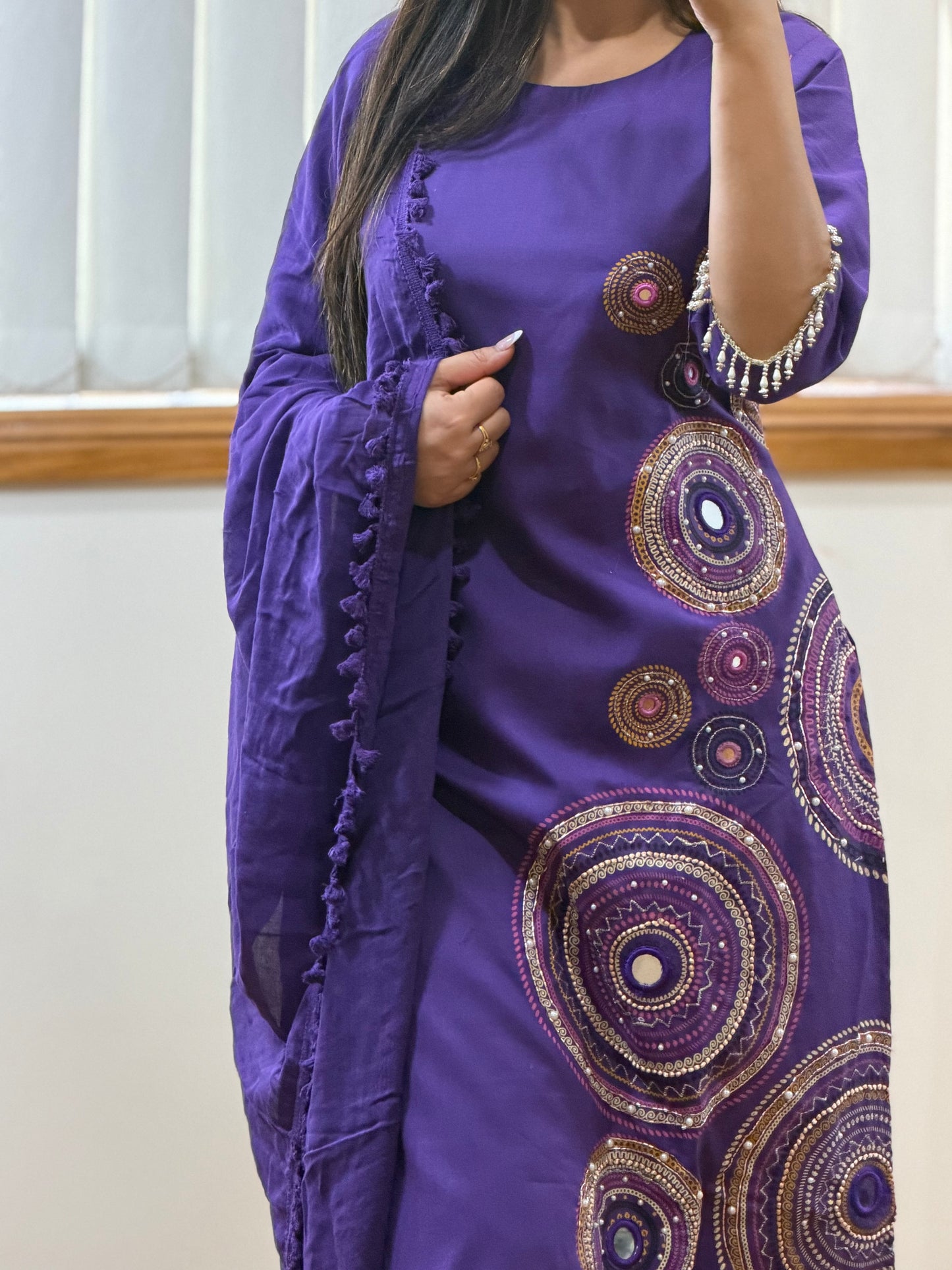 Cotton suit with original mirror eork