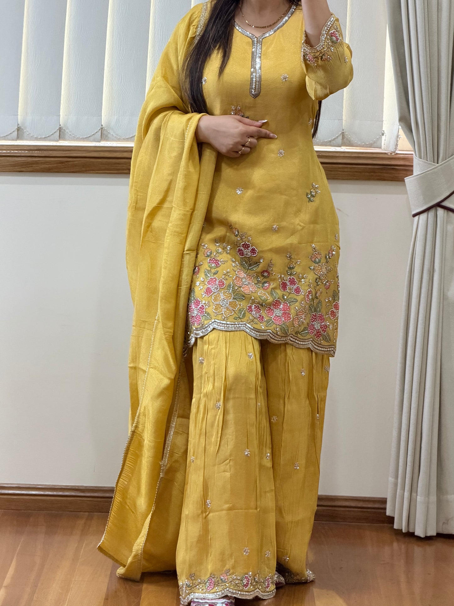 Premium Handwork Yellow Gharara Suit (Ready Size 38 withMargin Up to 40)