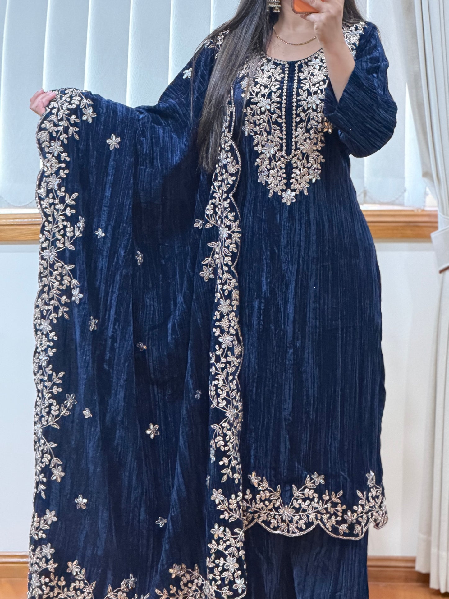 Wrinkled Velvet Suit( Blue)